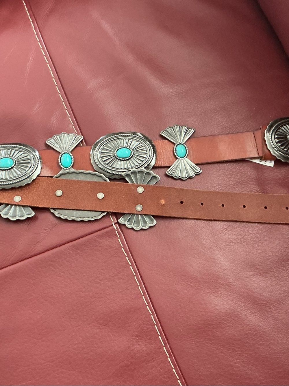 Turquoise Concho Brown Leather Waist Belt by EXPRESS